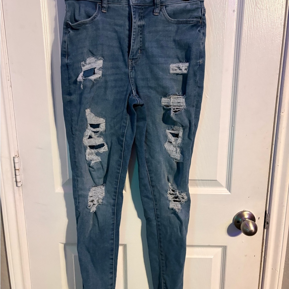 SO Women's Ripped Skinny Jeans in Light Blue